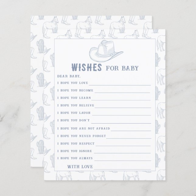 Cowboy baby shower - Feestspel | Wensen voor baby (Voorkant / Achterkant)