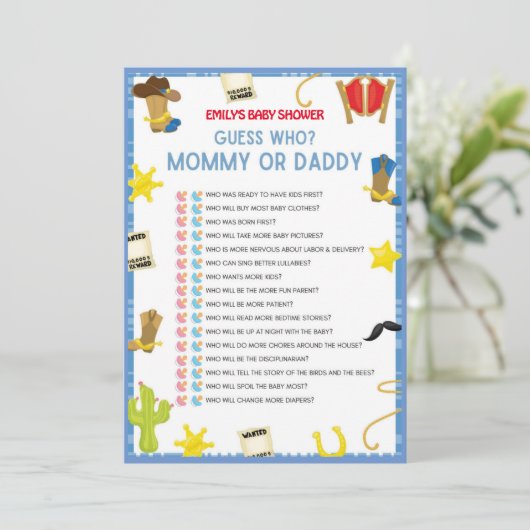 Cowboy Baby shower Game - 5x7 formaat Uitnodiging (Staand voorkant)