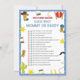 Cowboy Baby shower Game - 5x7 formaat Uitnodiging