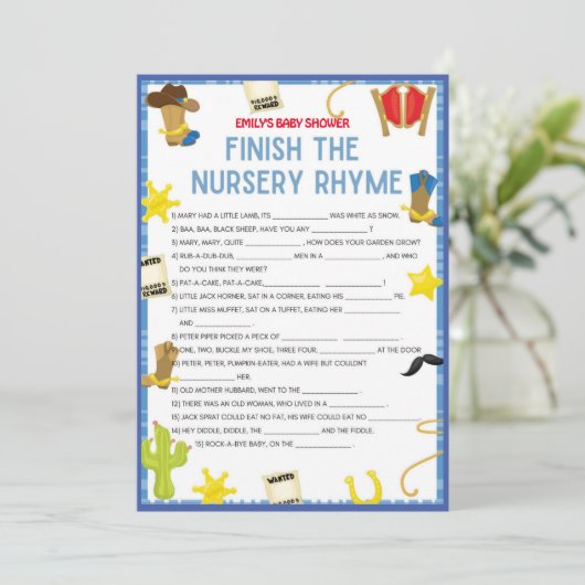 Cowboy Baby shower Game - Editable Name, 5x7 size Kaart (Staand voorkant)