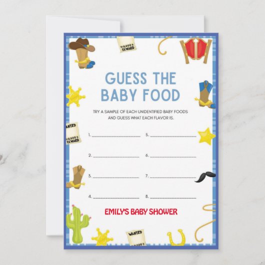 Cowboy Baby shower Game - Editable Name, 5x7 size Kaart (Voorkant)