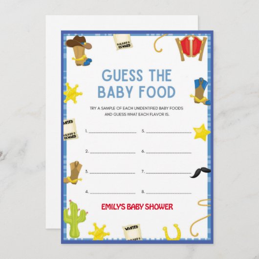 Cowboy Baby shower Game - Editable Name, 5x7 size Kaart (Voorkant / Achterkant)