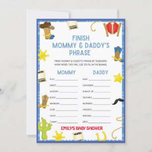 Cowboy Baby shower Game - Editable Name, 5x7 size Kaart