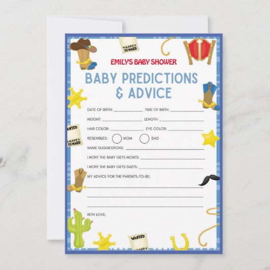 Cowboy Baby shower Game - Editable Name, 5x7 size Kaart (Voorkant)