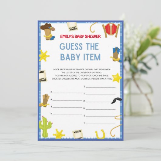 Cowboy Baby shower Game - Editable Name, 5x7 size Kaart (Staand voorkant)