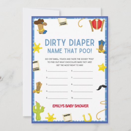 Cowboy Baby shower Game - Editable Name, 5x7 size Kaart (Voorkant)