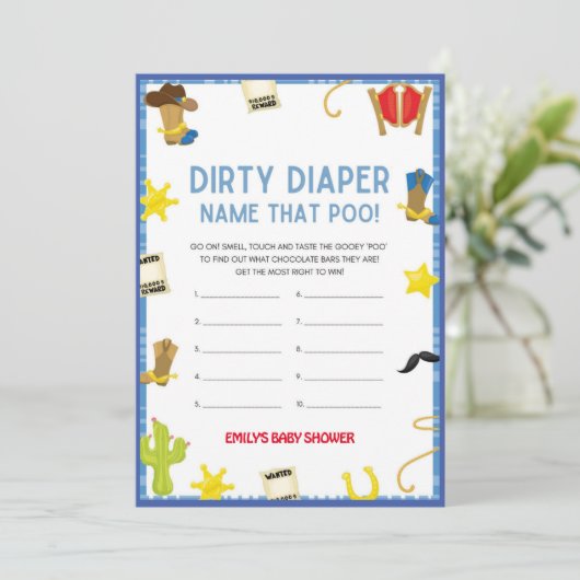 Cowboy Baby shower Game - Editable Name, 5x7 size Kaart (Staand voorkant)