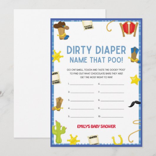 Cowboy Baby shower Game - Editable Name, 5x7 size Kaart (Voorkant / Achterkant)