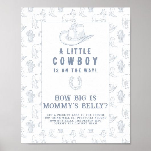 Cowboy baby shower Hoe groot is het buikspel van m Poster (Voorkant)