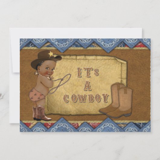 Cowboy Baby shower Invitation Afro-Amerikaans Kaart (Voorkant)
