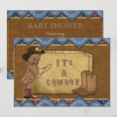 Cowboy Baby shower Invitation Afro-Amerikaans Kaart (Voorkant / Achterkant)