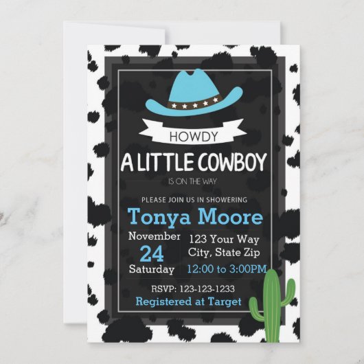 Cowboy Baby shower Invitation (blauw) Kaart (Voorkant)