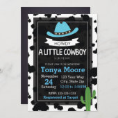 Cowboy Baby shower Invitation (blauw) Kaart (Voorkant / Achterkant)