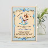  Cowboy Baby shower Invitation Blue Floral Kaart (Staand voorkant)
