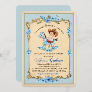  Cowboy Baby shower Invitation Blue Floral Kaart