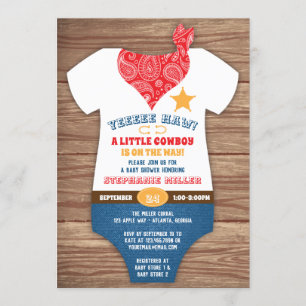 Cowboy Baby shower Invitation, Cow Print, Paisley Kaart