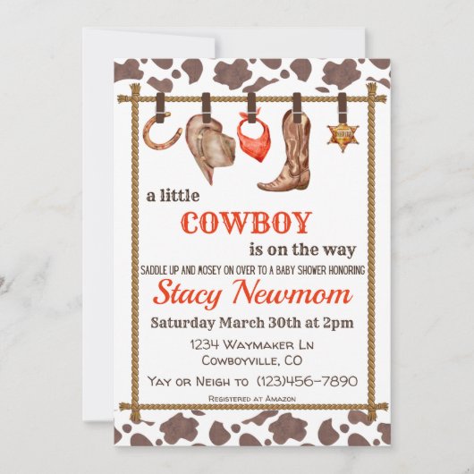 Cowboy Baby shower Invitation Kaart (Voorkant)