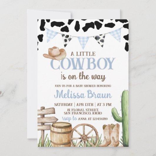 Cowboy Baby Shower Invitation Kaart (Voorkant)