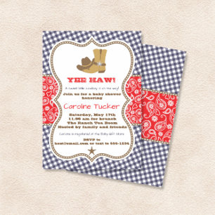 Cowboy Baby shower Invitation Navy en Red Paisley Kaart