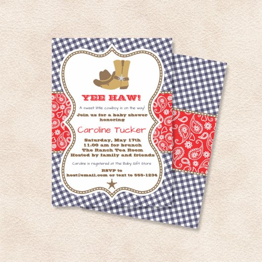 Cowboy Baby shower Invitation Navy en Red Paisley Kaart
