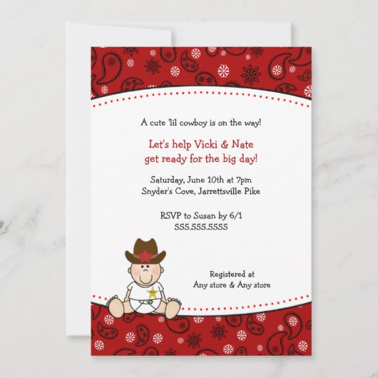 Cowboy Baby shower Invitation Red Bandana Kaart (Voorkant)