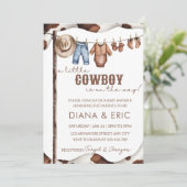 Cowboy Baby shower Invitation Sjabloon, een beetje Kaart (Staand voorkant)