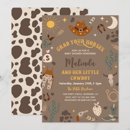 Cowboy Baby shower Invitation | WESTERNE BABY Kaart (Voorkant / Achterkant)