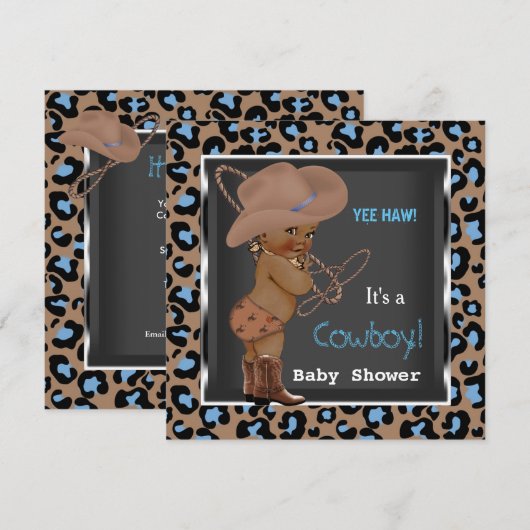 Cowboy Baby Shower Jongen Blauw Bruin Etnisch Kaart (Voorkant / Achterkant)