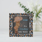 Cowboy Baby Shower Jongen Blauw Bruin Etnisch Kaart (Staand voorkant)