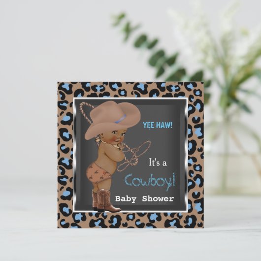 Cowboy Baby Shower Jongen Blauw Bruin Etnisch Kaart (Staand voorkant)