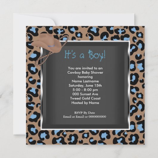 Cowboy Baby Shower Jongen Blauw Bruin Etnisch Kaart (Achterkant)