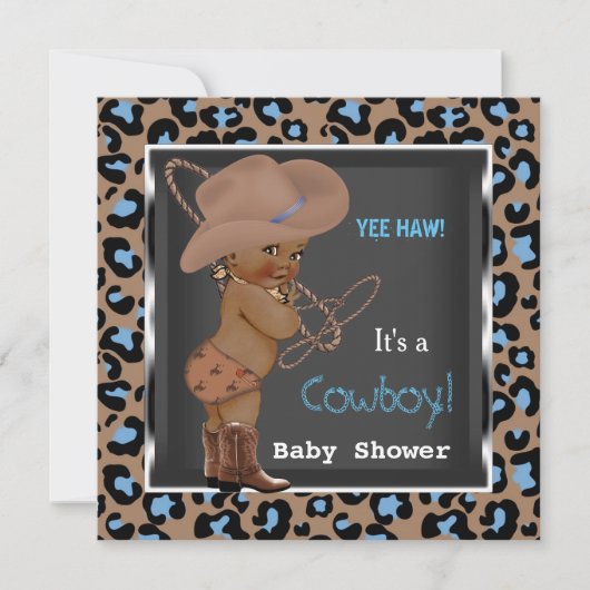 Cowboy Baby Shower Jongen Blauw Bruin Etnisch Kaart (Voorkant)