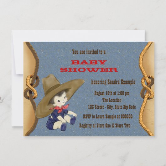 Cowboy Baby shower Kaart (Achterkant)