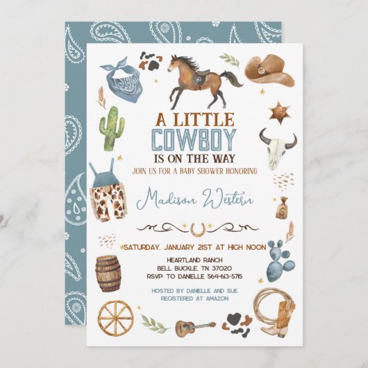 Cowboy Baby shower Kaart (Voorkant / Achterkant)