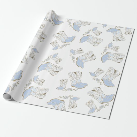 Cowboy Baby shower Land Western Blue Boy Cadeaupapier (Uitgerold)