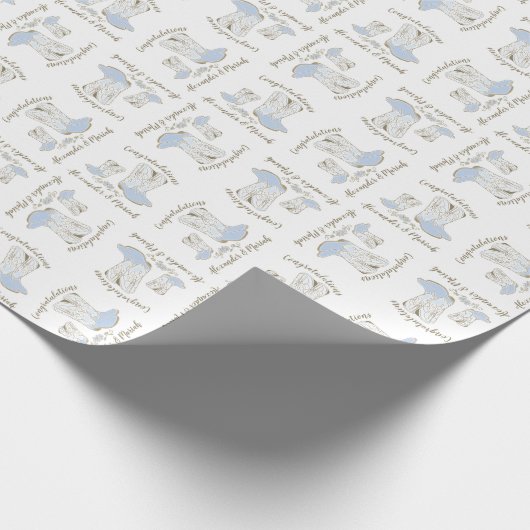 Cowboy Baby shower Land Western Blue Boy Cadeaupapier (Hoek)