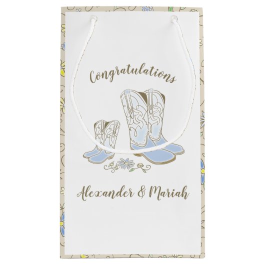 Cowboy Baby shower Land Western Blue Boy Klein Cadeauzakje (Achterkant)