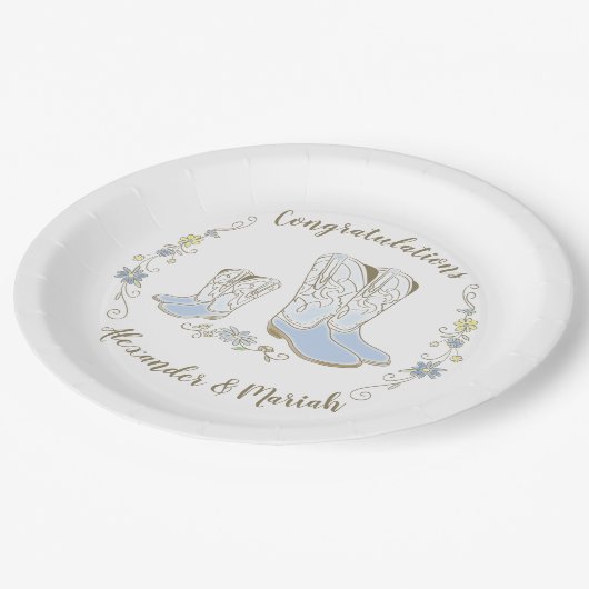 Cowboy Baby shower Land Western Blue Boy Papieren Bordje (Gekanteld)