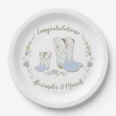 Cowboy Baby shower Land Western Blue Boy Papieren Bordje (Voorkant)