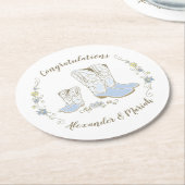 Cowboy Baby shower Land Western Blue Boy Ronde Kartonnen Onderzetter (Gebogen)