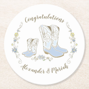 Cowboy Baby shower Land Western Blue Boy Ronde Kartonnen Onderzetter