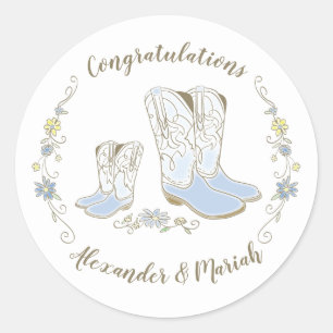 Cowboy Baby shower Land Western Blue Boy Ronde Sticker