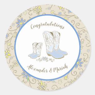 Cowboy Baby shower Land Western Blue Boy Ronde Sticker