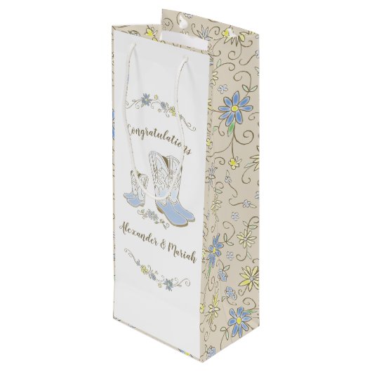 Cowboy Baby shower Land Western Blue Boy Wijn Cadeautas (Achterkant Gekanteld)