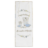 Cowboy Baby shower Land Western Blue Boy Wijn Cadeautas (Achterkant)