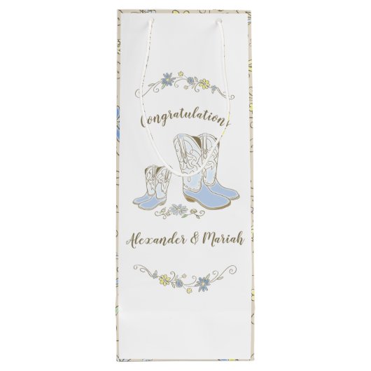 Cowboy Baby shower Land Western Blue Boy Wijn Cadeautas (Achterkant)