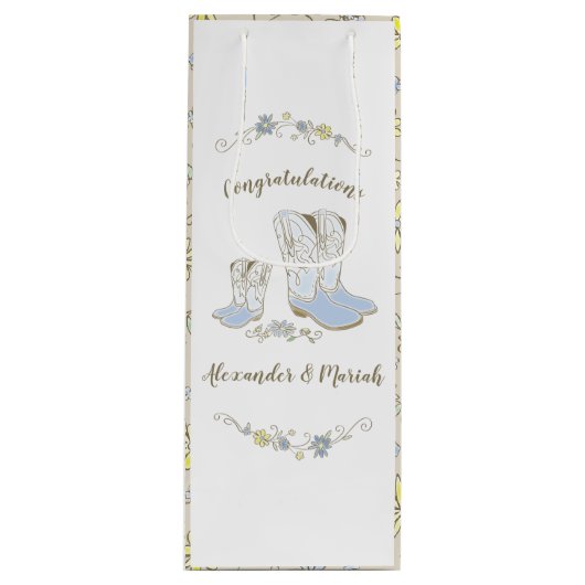 Cowboy Baby shower Land Western Blue Boy Wijn Cadeautas (Voorkant)