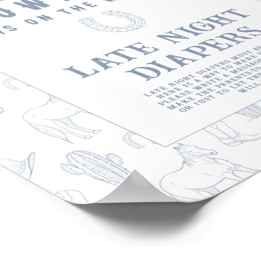 Cowboy baby shower Late night luiers spel Poster (Hoek)
