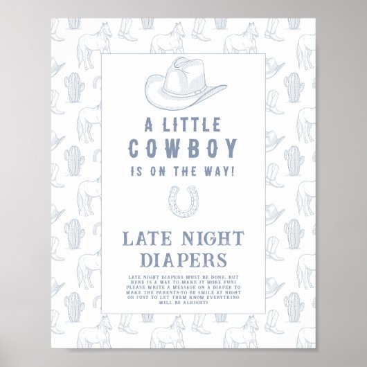 Cowboy baby shower Late night luiers spel Poster (Voorkant)