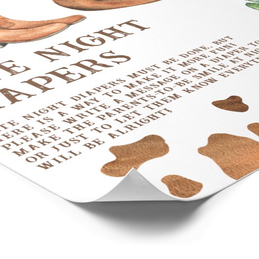 Cowboy baby shower Late night luiers spel Poster (Hoek)